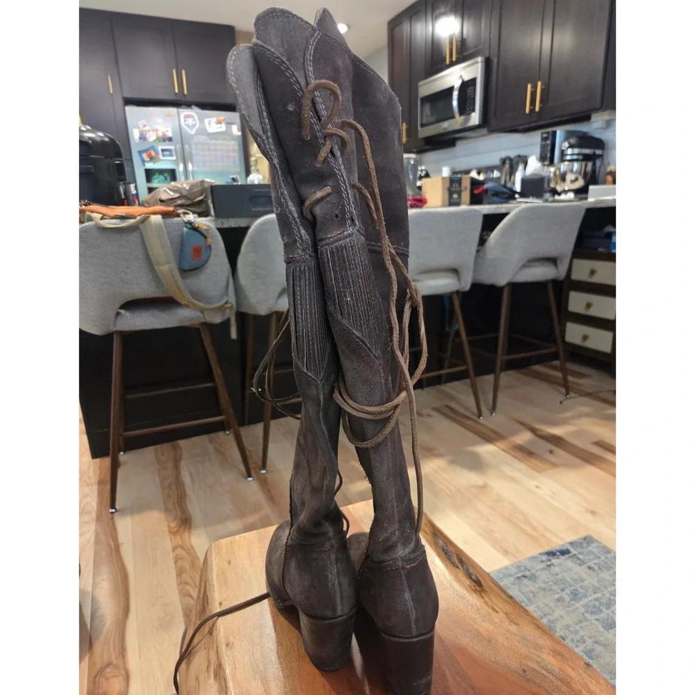 Freebird by Steven Brock Brown Suede Over the Knee Boots Women 7 Block Heel Zip